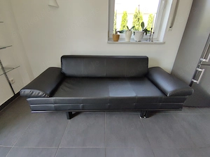 Schwarze, moderne Ledercouch ausziehbar, (B x T   200 x 77 cm)