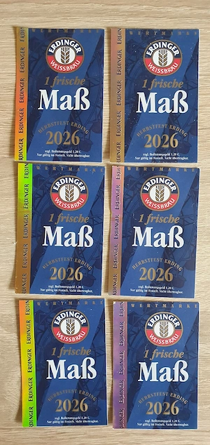 Biermarken für Erdinger-Weissbierzelt 6 Stück 