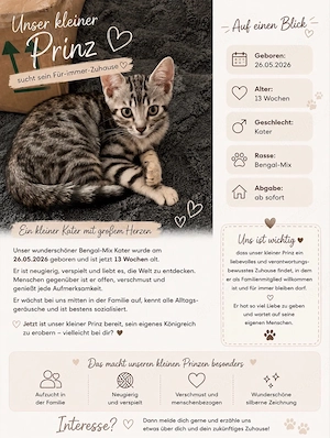 Vier kleine Bengal-Mix-Kätzchen suchen ihr Für immer Zuhause