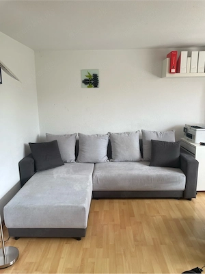 Polstercouch hellgrau dunkelgrau   ausziehbar und mit Kissen