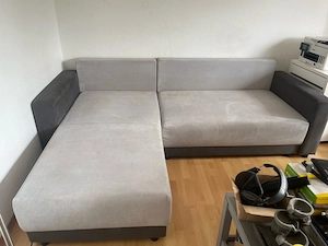 Polstercouch hellgrau dunkelgrau   ausziehbar und mit Kissen Bild 2