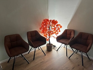 WOLTU 4er-Set Esszimmerstühle - 360  drehbar - Armpehnen - Braun
