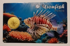 Goldmünze in Coincard "Lionfish" .999er Gold, 1 1000 oz Auflage nur 50.000 Stück!