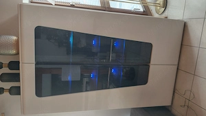 Große Highboard-Vitrine  MADRANO  (120cm) Weiß Hochglanz & LED-Beleuchtung