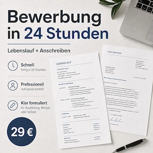 Bewerbung & Lebenslauf erstellen lassen   Express in 24h