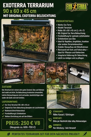    Exo Terra Terrarium 90   60   45 cm inkl. Original-Beleuchtung