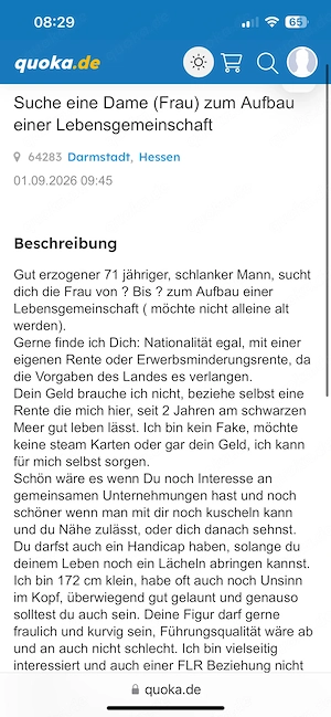 Bitte die Dame welche mir auf mein Inserat vom 01.09.26 geschrieben hat, nochmals melden danke