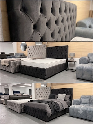 Luxus Gestepptes Chesterfield Polsterbett in Grau & Schwarz