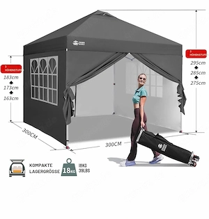 Pop-Up Pavillon 3 x 3 m   Crown Shades   grau
