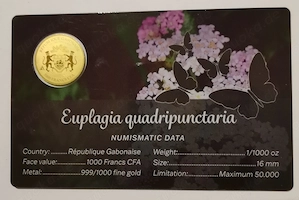 Goldmünze in Coincard "Euplagia" .999er Gold, 1 1000 oz Auflage nur 50.000 Stück! Bild 2