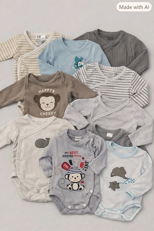 9 Langarm-Bodys für Babys, verschiene Designs 50 56 62 68
