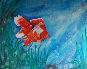 3 handgemalte Goldfisch-Aquarelle günstig zu verkaufen!