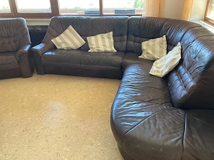 XXL Leder Ecksofa + Sessel   dunkelbraun, robust & sehr bequem