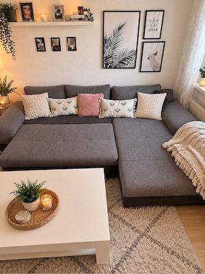 Moderne graue Eckcouch mit Schlaffunktion & Bettkasten