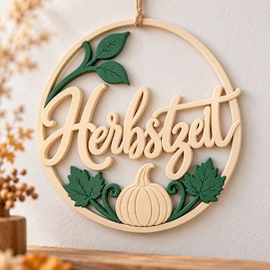 3D Türkranz Herbstzeit 20 cm Herbstdeko PLA Beige Olivgrün