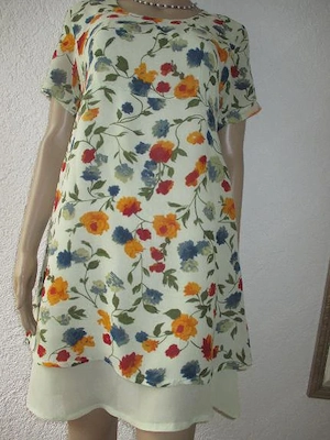 NEU 90er VINTAGE Blumen Blüten Flower Seiden Georgette Charleston Lagen Look Midi Kleid vestino XS-S