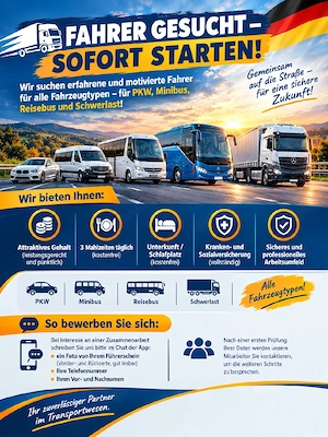    FAHRER (m w d) GESUCHT   SOFORT STARTEN!  Wir suchen zuverlässige und motivierte Fahrer für PKW, 