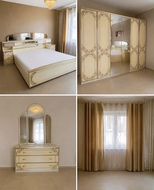 Schlafzimmer 13 Teillig Creme Gold hochglanz