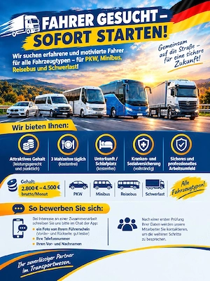    FAHRER (m w d) GESUCHT   SOFORT STARTEN!  Wir suchen zuverlässige und motivierte Fahrer für PKW, 