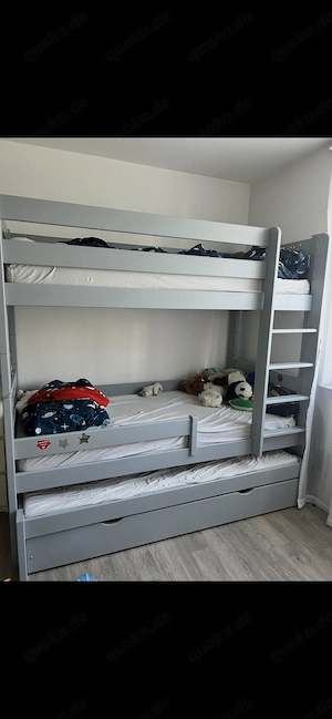 Massivholz Kinderbett Stockbett mit Stauraum und Gästebett