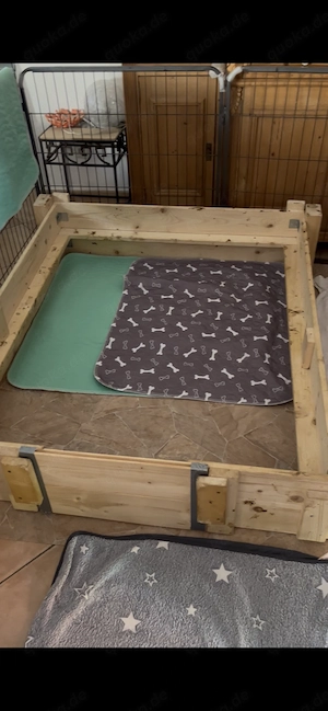 Welpen Wurfbox mit umlaufenden Welpenschutz.