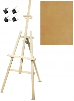 Holzstaffelei aus Buchenholz 178 cm mit Zeichenbrett 40 x 60 cm und 4 Clips   Verstellbare klappbare