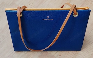 LEPORELLO Handtasche zweifarbig (blau und orange), Kunstleder, neu