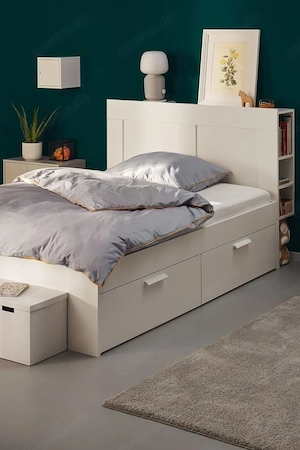 Ikea BRIMNES Bett mit Stauraum 140x200 cm weiß Lattenrost 4 Schubladen 