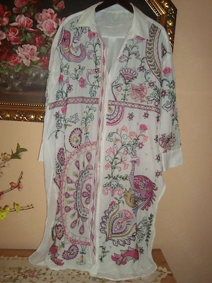 Einzigartiger Vintage Sommermantel mit Intarsienstickerei Gr.46 48