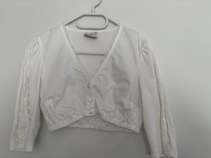 MarJo Dirndlbluse Gr. 36   Weiß mit Spitze & langen Ärmeln | Wiesn