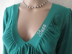Swarovski Glitzer Strass Kristalle Baby Doll Style Langarm Tunika T-Shirt Saxx 36-38 S smaragd grün 