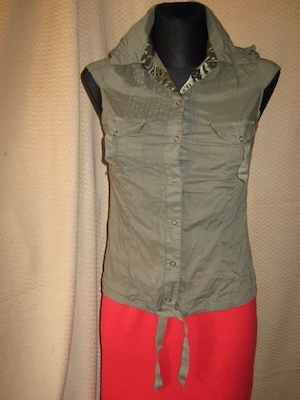 NEU Stylisch Original VINTAGE Retro Style Hemd Bluse ohne Arm H&M 34-36  XS-S oliv khaki grün