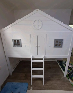 Merax Hausbett 90x200cm mit Treppe & Fenster