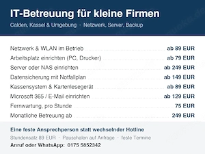 IT-Betreuung für kleine Firmen in Calden & Kassel: Netzwerk, Server, Backup