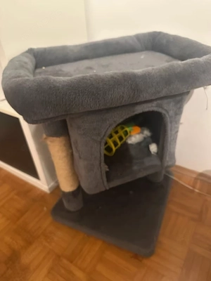 Small cat tree with cave & lounging area   Grey