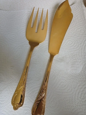 SBS Solingen Fisch-Servierbesteck Wein 23 24 Karat hartvergoldet