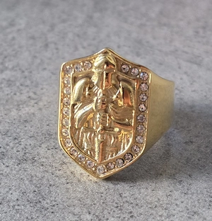 Templer-Schwert Edelstahlring mit kleinen Zirkonia-Steinen  besetzt Gr.19 mm