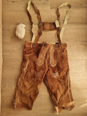 NEU Lederhose Herren Gr. 50 echtes Leder + Hosenträger & Socken Trachten Set