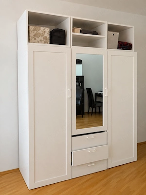Kleiderschrank weiß mit Spiegel und Schubladen   188 cm breit
