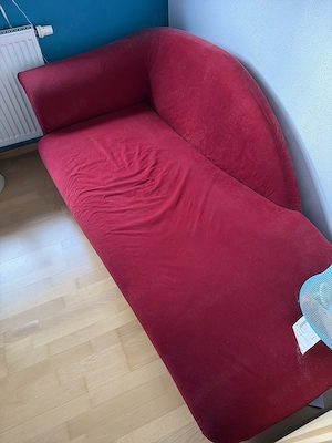 Sofa- Recamiere Samtbezug in rot