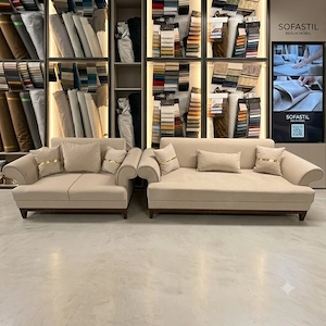 Luxus Lounge-Sofa Set (3+2) Samtoptik Beige   Neu & Sofort lieferbar