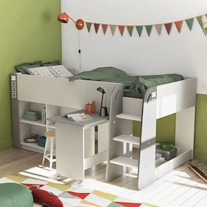 Hochbett Kinderbett HOCHBETT Weiß Schreibtisch Treppe KOMBIBETT