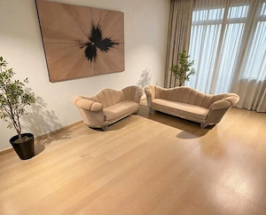 Luxus Designer Sofagarnitur (3+2) in Muschelform   Samt Beige   Gold