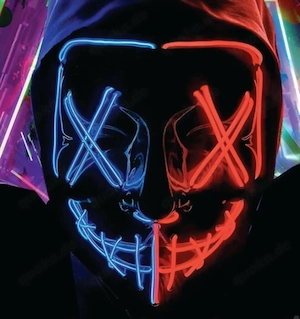 LED Maske Halloween  The Purge  Stil   2-farbig Blau Rot   Leuchtmaske