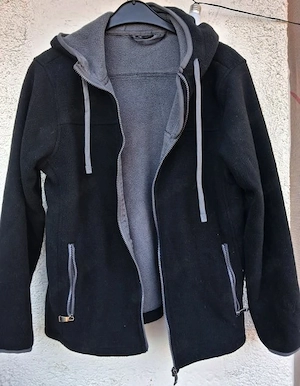 Tolle dickere und warme Fleece Kapuzen Jacke Gr. 40-42 Crane schwarz-grau