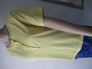 NEU Modern stylisch DESIGNER Kurzarm T-Shirt mit Knopfleiste Gr. 38- 40  S- M sonnen gelb