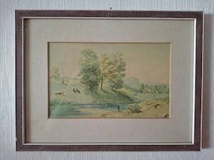 Zwei gerahmte Aquarelle mit Landschaftsmotiven