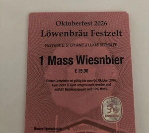 Gutschein 1 Wiesn Mass Bier im Löwenbräuzelt 