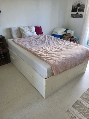 IKEA Brimnes Bett 160x200 mit Weiß Lattenrost und 4 Schubladen