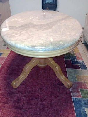 Vintage Couchtisch rund mit echter Marmorplatte (110 cm)   VHB
